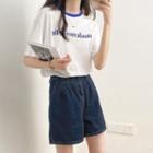 Round-neck Printed Letter Oversize Top White - One Size