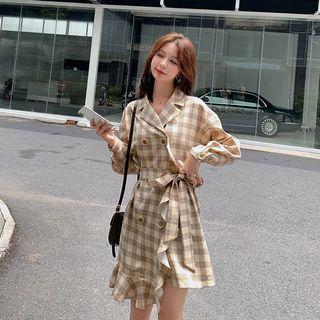 Double Breasted Plaid Shirt Dress