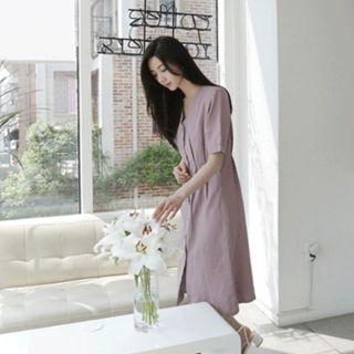 Linen Blend Pintuck-detail Shirtdress