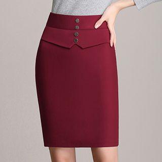 Buttoned Pencil-cut Skirt