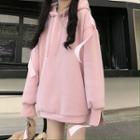 Ribbon Accent Zip Accent Hoodie Pink - One Size