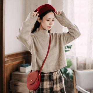Mock Neck Knit Pullover Oatmeal - One Size