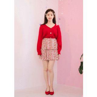 Cherry Pattern Mini Ruffle Skirt