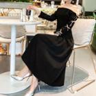 Frill-trim Long-sleeve Midi A-line Dress