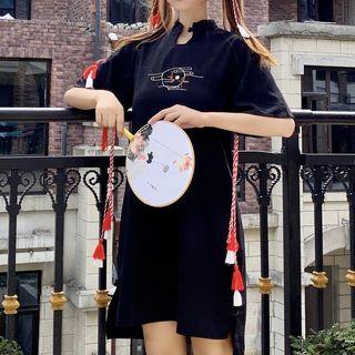 Traditional Chinese Elbow-sleeve Embroidered Mini Dress