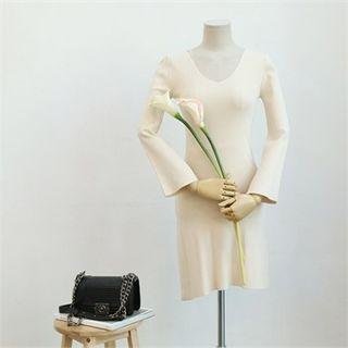 V-neck Slit-sleeve Mini Dress