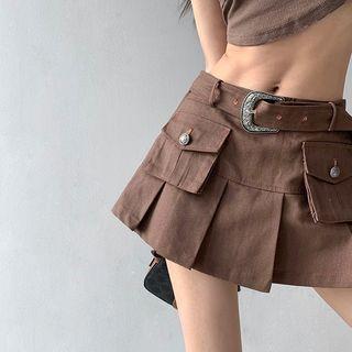 Pocket-details Pleated Mini Skirt