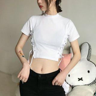 Cropped Side Lace-up Short-sleeve T-shirt