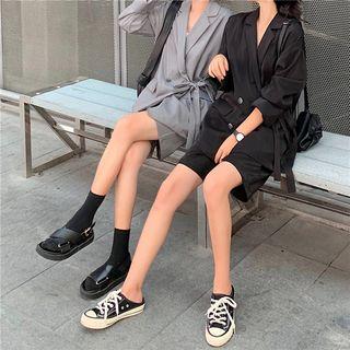 Double-breasted Side-tie Blazer / Plain Shorts