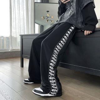 Fishbone Print Wide Leg Sweatpants