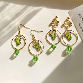 Resin Cactus Hoop Dangle Earring