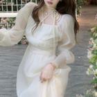 Strappy Square-neck Long-sleeve Dress