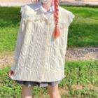 Sailor Collar Lace Trim Cardigan Light Almond - One Size