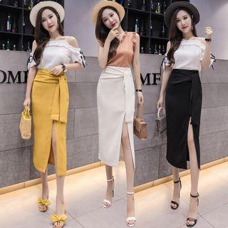 Sashed Midi Fitted Skirt