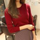 Slim-fit Wool Blend Round-neck Long-sleeve Knit Top