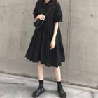 Short-sleeve Plain Dress Black - One Size