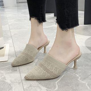 Mesh Panel Kitten Heel Sandals