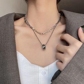 Pendant Layered Stainless Steel Necklace X246 - Silver - One Size