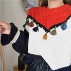 Tasseled Color-block Sweater