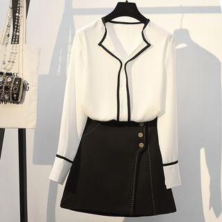 Set: Contrast Trim Shirt + Skirt