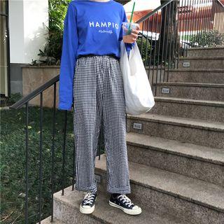Long-sleeve Letter T-shirt / Plaid Pants