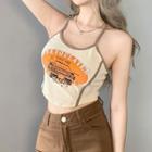 Lettering Car Print Cropped Camisole Top