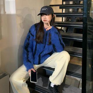 Contrast Block Sweater Black Print - Blue - One Size