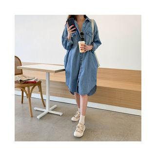 Dip-back Denim Midi Shirtdress Blue - One Size