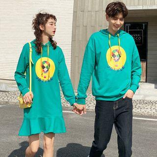 Couple Matching Printed Hoodie / Mini Hoodie Dress / Straight-cut Pants