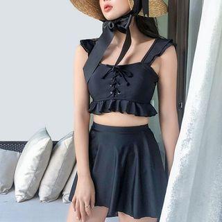 Set: Lace-up High Waist Bikini + Swim Skirt