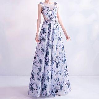 Printed A-line Evening Gown