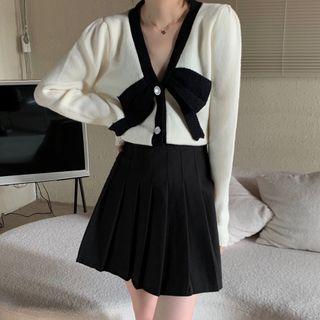 Contrast Trim Bow Accent Cardigan