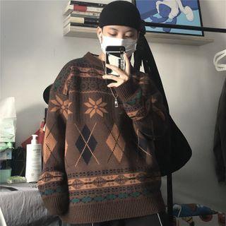Long Sleeve Ethnic-print Sweatshirt