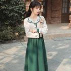 Long-sleeve Embroidered Two Tone Midi Dress