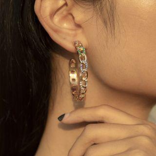 Chain Rhinestone Open Hoop Earring