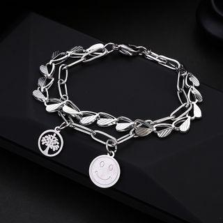 Smiley Charm Layered Chain Bracelet As Shown In Figure - One Size