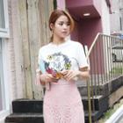 Flower-embroidered Cotton T-shirt