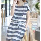 Stripe Drawstring Waist Short-sleeve Dress