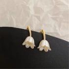 Flower Alloy Earring 1 Pair - S925 Silver Needle - White & Gold - One Size