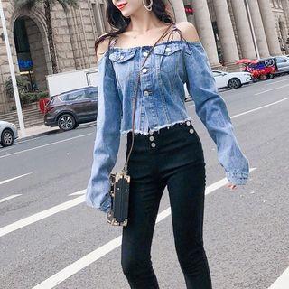 Cold Shoulder Denim Top Blue - One Size
