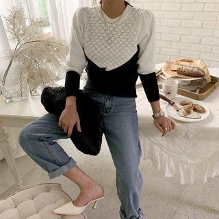 Two-tone Pattern Knit Top