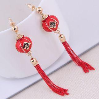 Alloy Glaze Lantern Tassel Earring Red - One Size