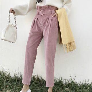 Plain Cropped Slim Fit Corduroy Pants