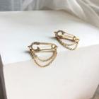 925 Sterling Silver Safety Pin Drop Earring 1 Pair - Earring - Gold - One Size