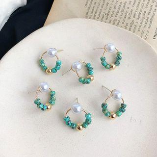 Faux Pearl & Bead Hoop Earring 01 - 1 Pair - Earring - One Size