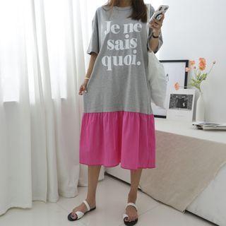 Letter-printed Two-tone T-shirt Dress
