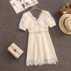 Rhinestone Lace Short-sleeve Mini A-line Dress