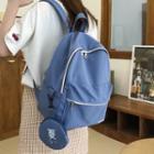 Plain Nylon Zip Backpack With Coin Purse