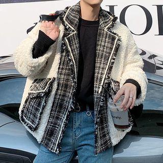 Plaid Panel Button-up Fleece Jacket