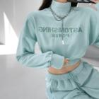 Mock-neck Embroidered Cropped Sweatshirt In 5 Colors